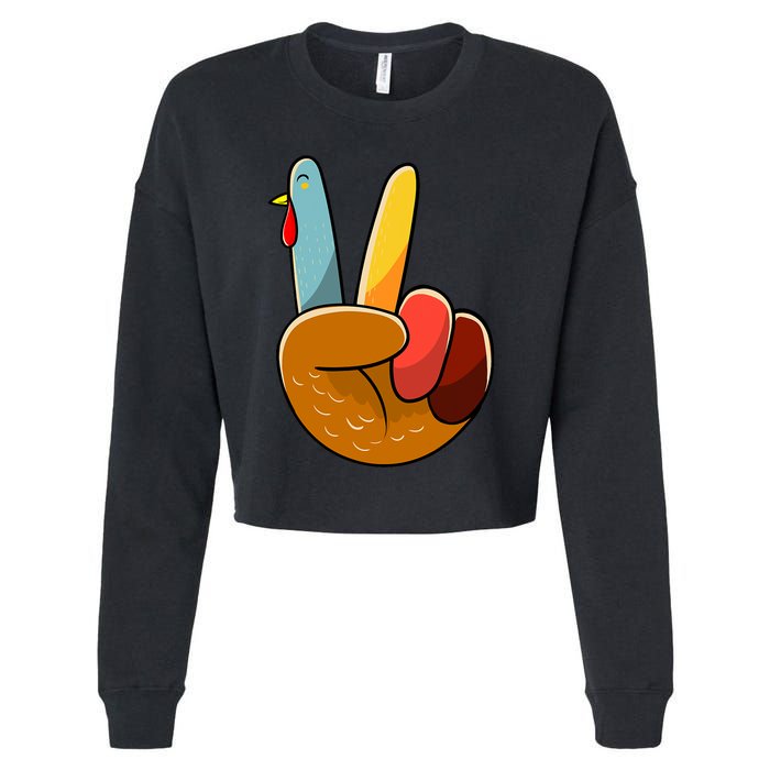 Turkey Peace Hand Sign Thanksgiving Thankful Cropped Pullover Crew