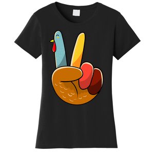 Turkey Peace Hand Sign Thanksgiving Thankful Women's T-Shirt