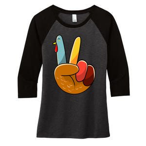 Turkey Peace Hand Sign Thanksgiving Thankful Women's Tri-Blend 3/4-Sleeve Raglan Shirt