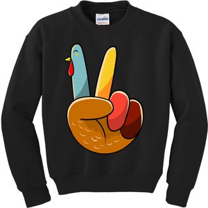 Turkey Peace Hand Sign Thanksgiving Thankful Kids Sweatshirt