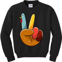 Turkey Peace Hand Sign Thanksgiving Thankful Kids Sweatshirt