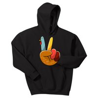 Turkey Peace Hand Sign Thanksgiving Thankful Kids Hoodie