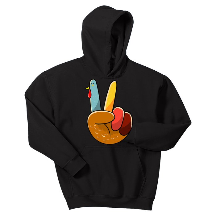 Turkey Peace Hand Sign Thanksgiving Thankful Kids Hoodie