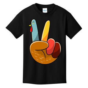 Turkey Peace Hand Sign Thanksgiving Thankful Kids T-Shirt