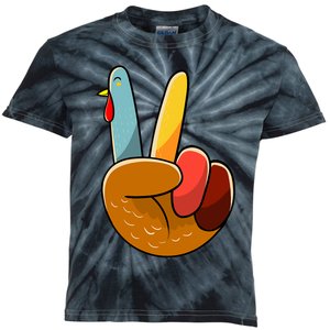 Turkey Peace Hand Sign Thanksgiving Thankful Kids Tie-Dye T-Shirt