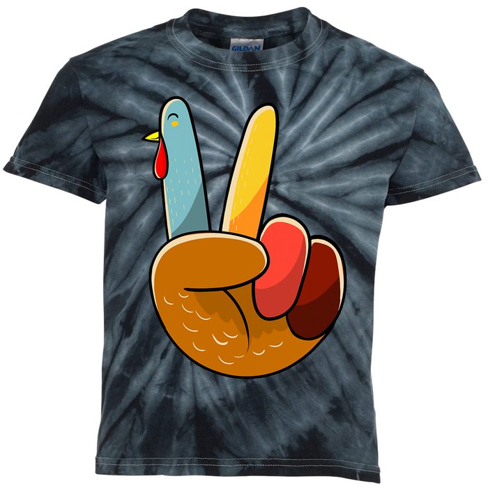 Turkey Peace Hand Sign Thanksgiving Thankful Kids Tie-Dye T-Shirt