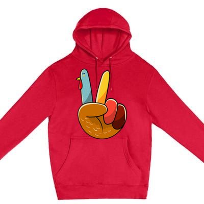 Turkey Peace Hand Sign Thanksgiving Thankful Premium Pullover Hoodie