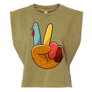 Turkey Peace Hand Sign Thanksgiving Thankful Garment-Dyed Women's Muscle Tee