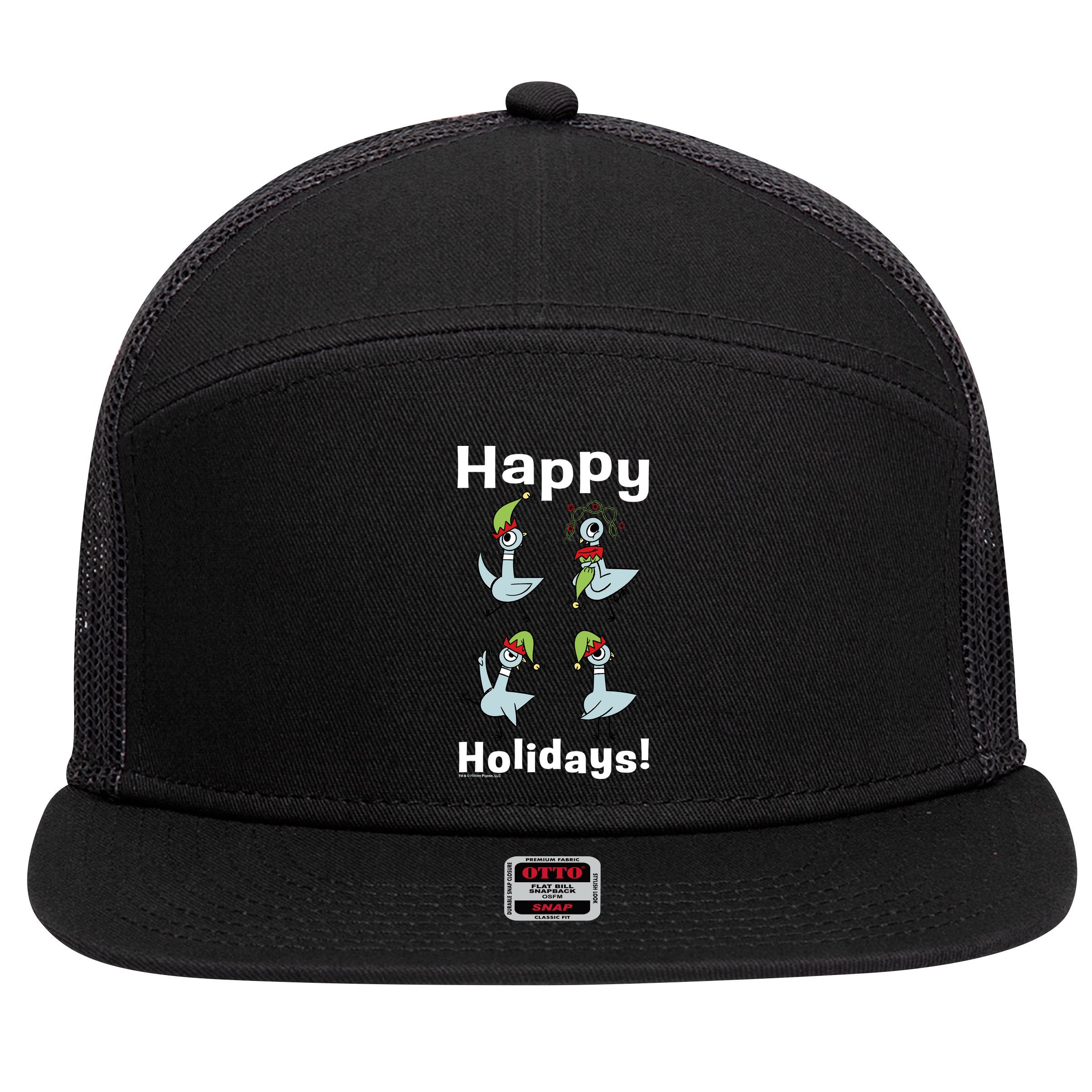 The Pigeon Happy Holidays Christmas Pigeon 7 Panel Mesh Trucker Snapback Hat