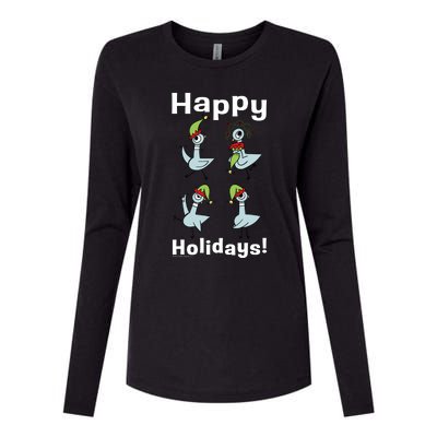 The Pigeon Happy Holidays Christmas Pigeon Womens Cotton Relaxed Long Sleeve T-Shirt