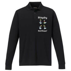 The Pigeon Happy Holidays Christmas Pigeon Performance Long Sleeve Polo