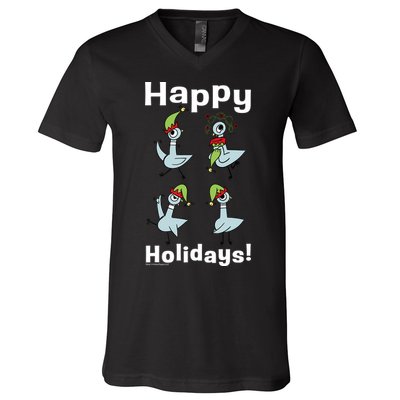 The Pigeon Happy Holidays Christmas Pigeon V-Neck T-Shirt