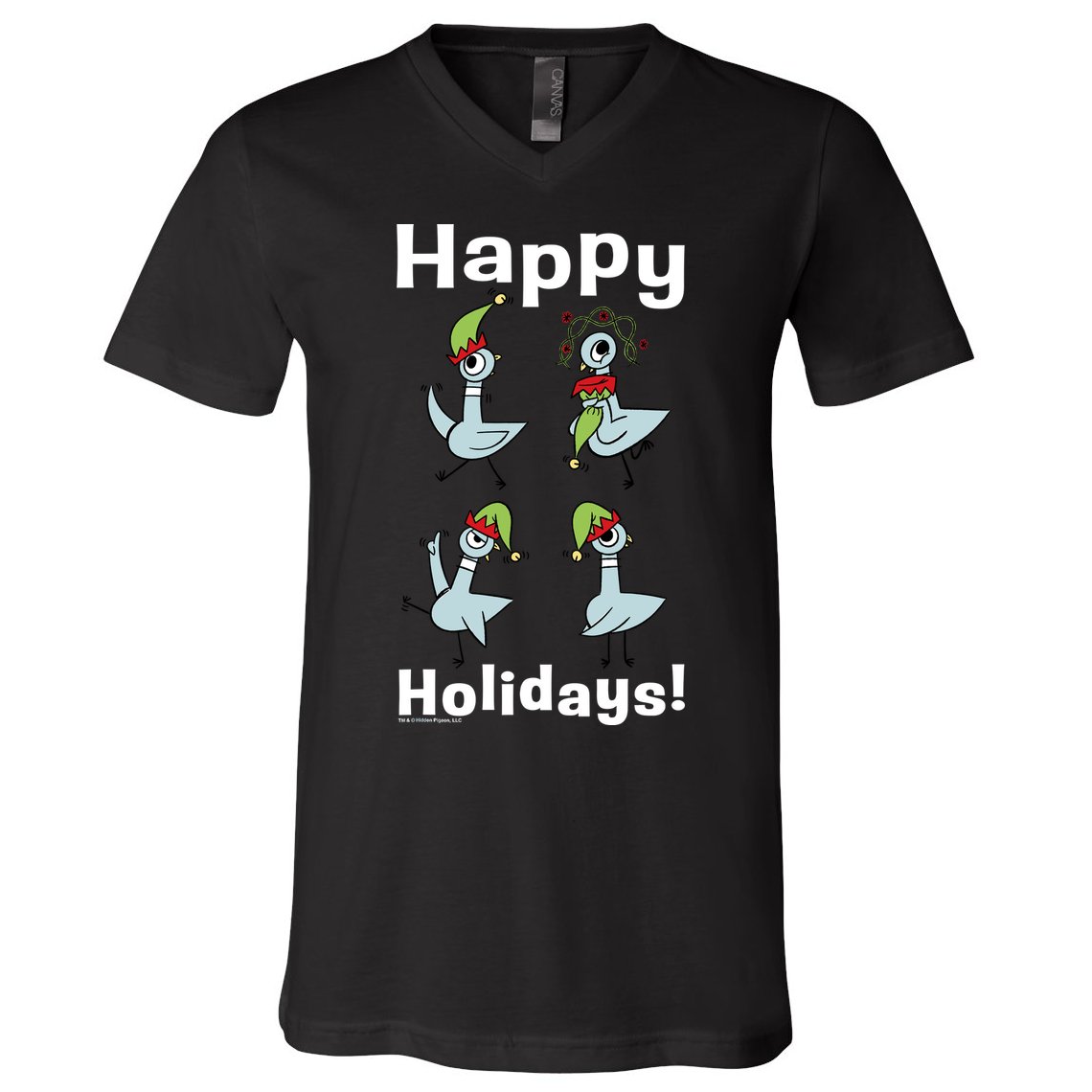 The Pigeon Happy Holidays Christmas Pigeon V-Neck T-Shirt