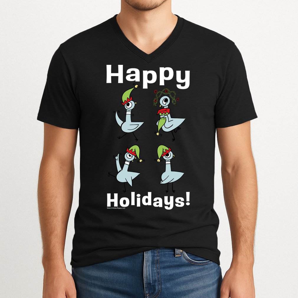 The Pigeon Happy Holidays Christmas Pigeon V-Neck T-Shirt