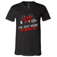 Tractor Pulling IM Just Here To Hook Up V-Neck T-Shirt