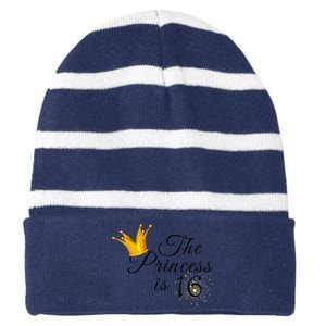 The Princes Is 16 Sweet Sixteen 16th Birthday Party Gifts Striped Beanie with Solid Band