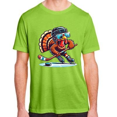 Turkey Playing Ice Hockey Happy Thanksgiving Turkey Day Adult ChromaSoft Performance T-Shirt