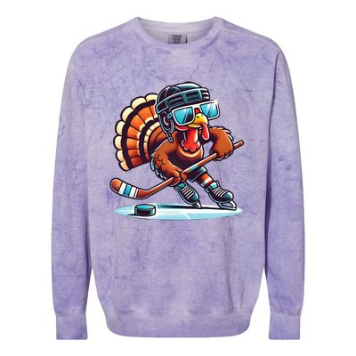 Turkey Playing Ice Hockey Happy Thanksgiving Turkey Day Colorblast Crewneck Sweatshirt