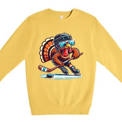 Turkey Playing Ice Hockey Happy Thanksgiving Turkey Day Premium Crewneck Sweatshirt