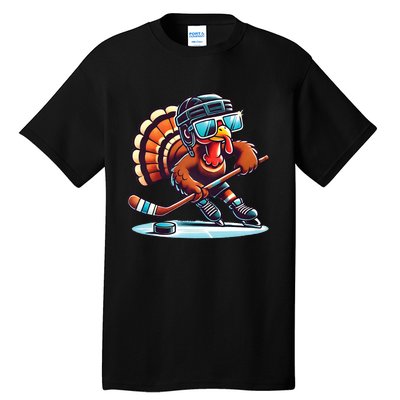 Turkey Playing Ice Hockey Happy Thanksgiving Turkey Day Tall T-Shirt