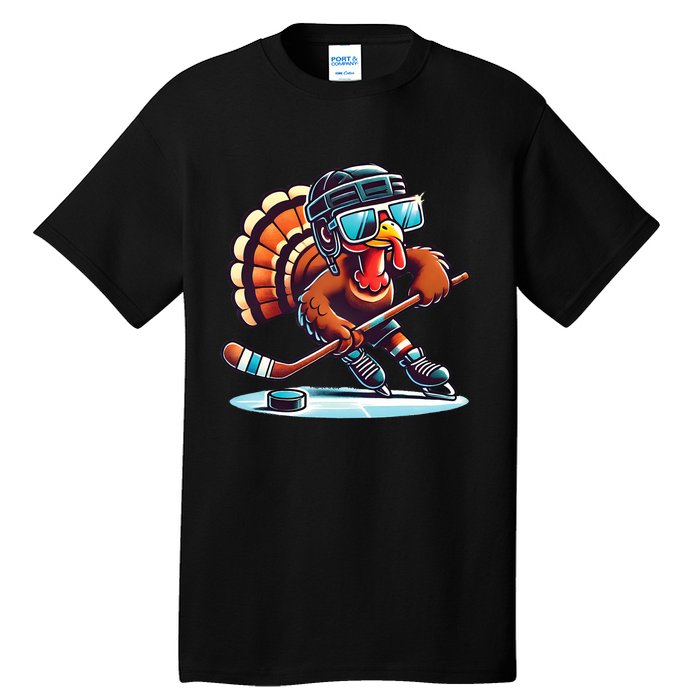 Turkey Playing Ice Hockey Happy Thanksgiving Turkey Day Tall T-Shirt