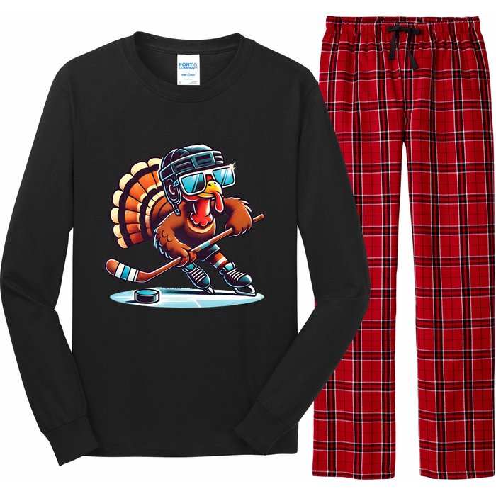 Turkey Playing Ice Hockey Happy Thanksgiving Turkey Day Long Sleeve Pajama Set