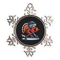 Turkey Playing Ice Hockey Happy Thanksgiving Turkey Day Metallic Star Ornament