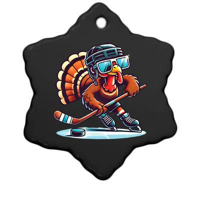 Turkey Playing Ice Hockey Happy Thanksgiving Turkey Day Ceramic Star Ornament