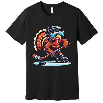 Turkey Playing Ice Hockey Happy Thanksgiving Turkey Day Premium T-Shirt