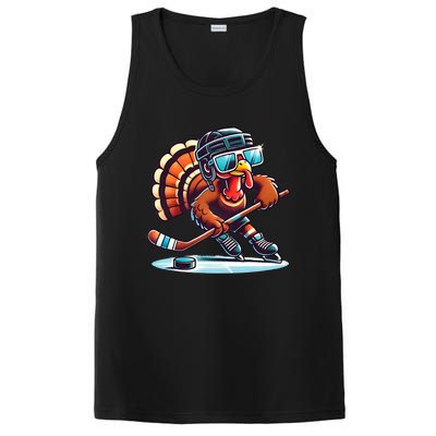 Turkey Playing Ice Hockey Happy Thanksgiving Turkey Day PosiCharge Competitor Tank