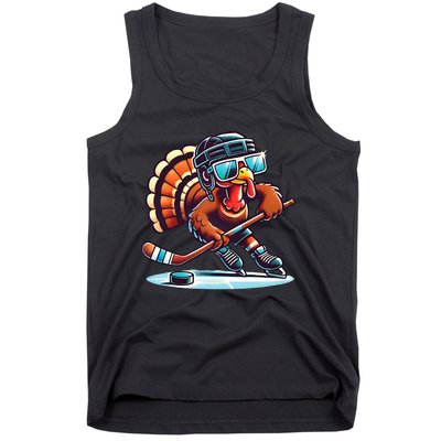 Turkey Playing Ice Hockey Happy Thanksgiving Turkey Day Tank Top