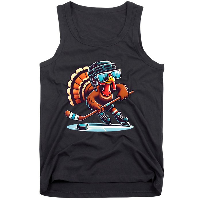 Turkey Playing Ice Hockey Happy Thanksgiving Turkey Day Tank Top