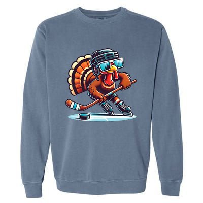 Turkey Playing Ice Hockey Happy Thanksgiving Turkey Day Garment-Dyed Sweatshirt