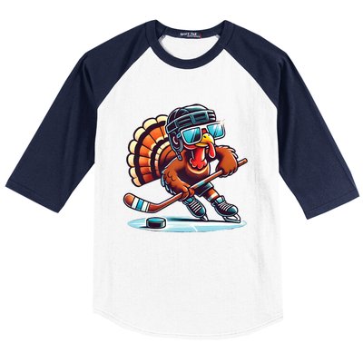 Turkey Playing Ice Hockey Happy Thanksgiving Turkey Day Baseball Sleeve Shirt