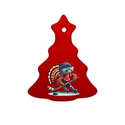 Turkey Playing Ice Hockey Happy Thanksgiving Turkey Day Ceramic Tree Ornament