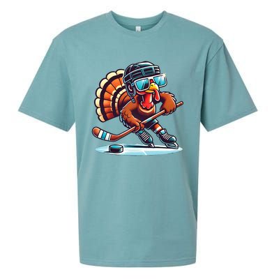 Turkey Playing Ice Hockey Happy Thanksgiving Turkey Day Sueded Cloud Jersey T-Shirt