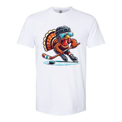 Turkey Playing Ice Hockey Happy Thanksgiving Turkey Day Softstyle CVC T-Shirt