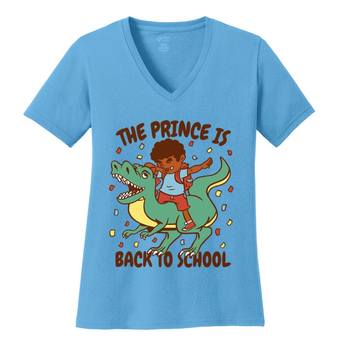 The Prince Is Back To School Dinosaur Dab Women's V-Neck T-Shirt