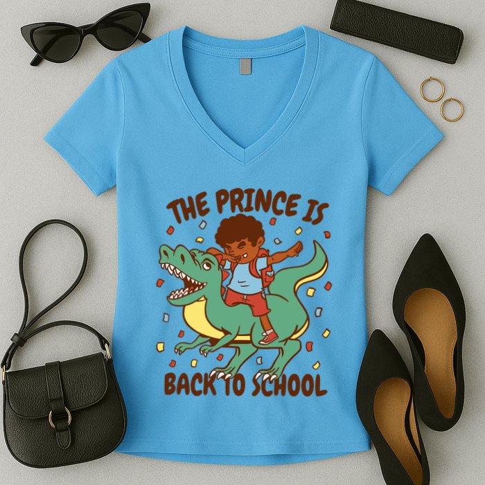 The Prince Is Back To School Dinosaur Dab Women's V-Neck T-Shirt