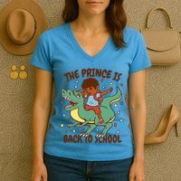 The Prince Is Back To School Dinosaur Dab Women's V-Neck T-Shirt