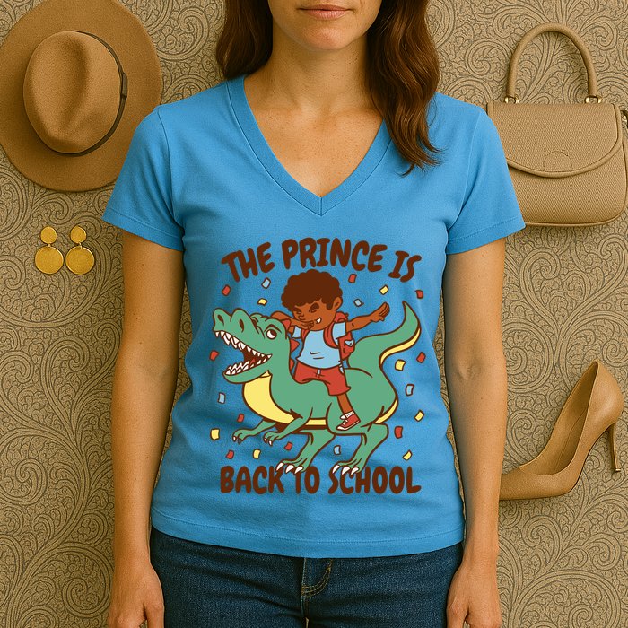 The Prince Is Back To School Dinosaur Dab Women's V-Neck T-Shirt