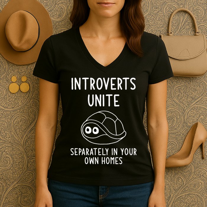 Turtle Pun Introverts Unite Funny Jokes Sarcastic Women's V-Neck T-Shirt