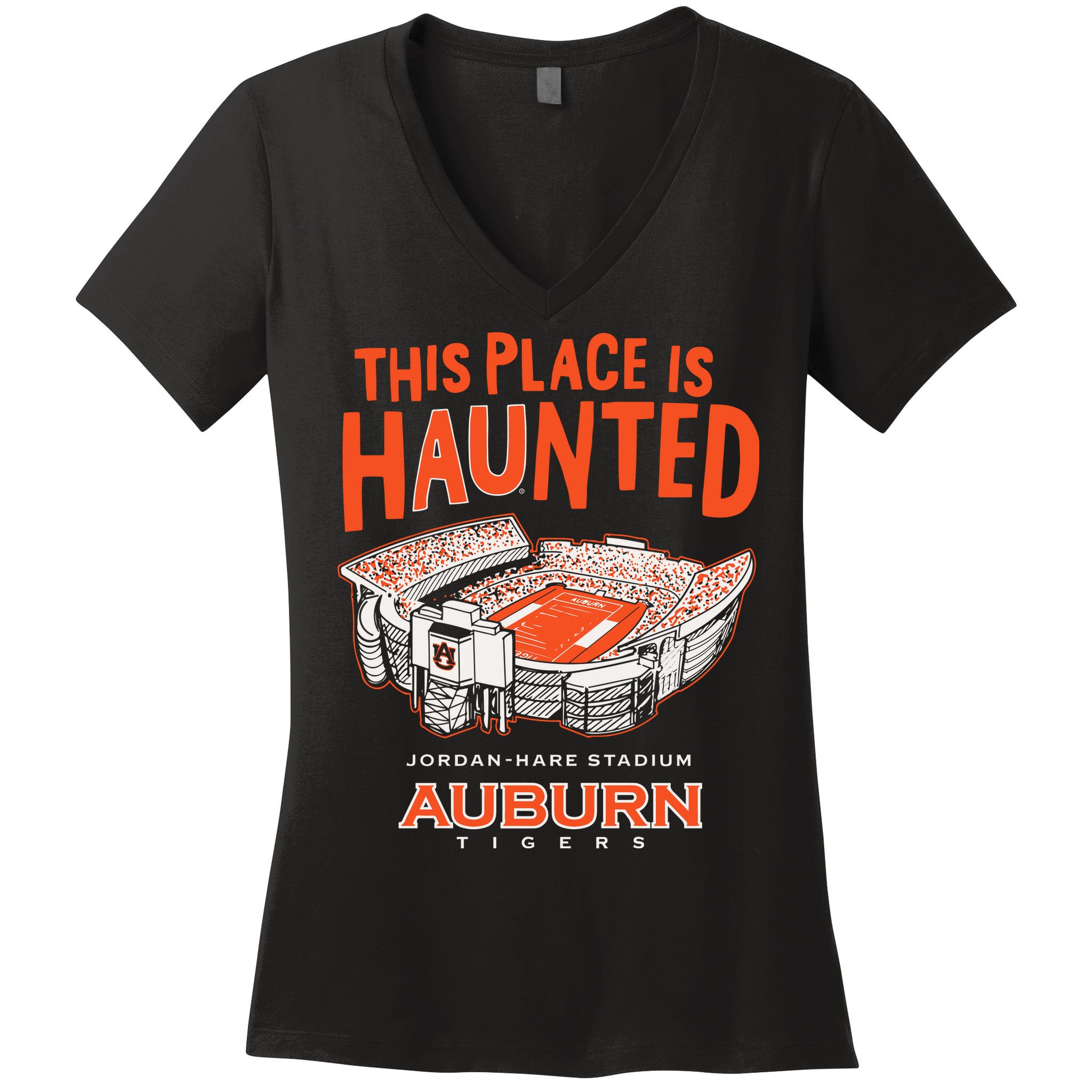 This Place Is Haunted Jordan Hare Stadium Football Team Lover Women's V-Neck T-Shirt