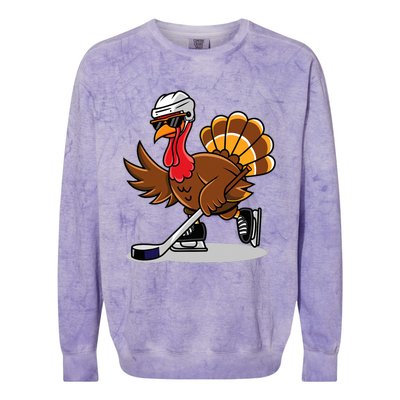 Turkey Playing Ice Hockey Happy Thanksgiving Turkey Colorblast Crewneck Sweatshirt