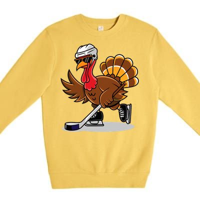 Turkey Playing Ice Hockey Happy Thanksgiving Turkey Premium Crewneck Sweatshirt