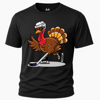 Turkey Playing Ice Hockey Happy Thanksgiving Turkey Cooling Performance Crew T-Shirt