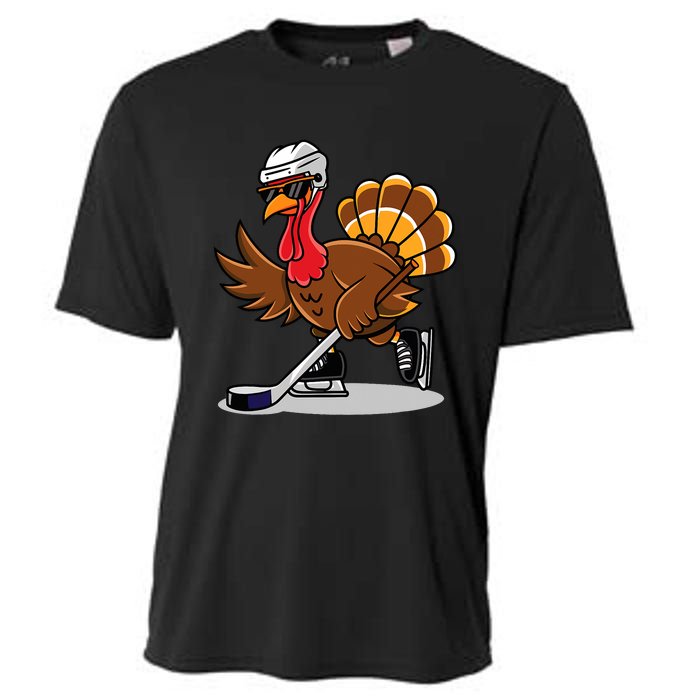 Turkey Playing Ice Hockey Happy Thanksgiving Turkey Cooling Performance Crew T-Shirt