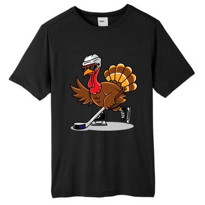 Turkey Playing Ice Hockey Happy Thanksgiving Turkey Tall Fusion ChromaSoft Performance T-Shirt