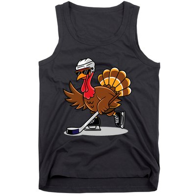 Turkey Playing Ice Hockey Happy Thanksgiving Turkey Tank Top