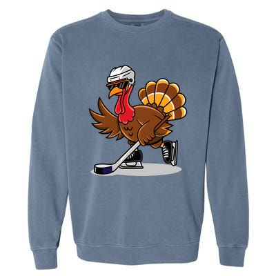 Turkey Playing Ice Hockey Happy Thanksgiving Turkey Garment-Dyed Sweatshirt